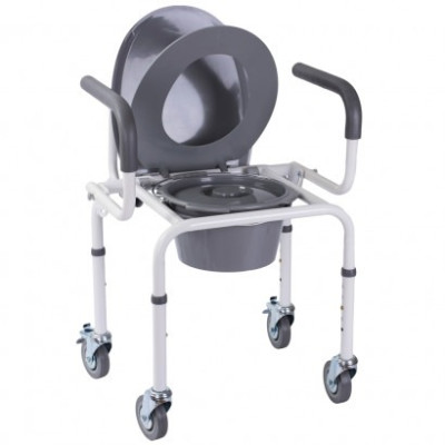 Стул-туалет с откидным подлокотником на колесах Стул-туалет с откидным подлокотником на колесах