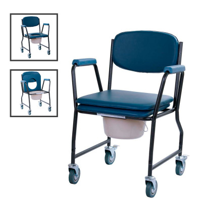 Стальной стул-туалет с мягким сиденьем и колесами MOD-WAVE Стальной стул-туалет с мягким сиденьем и колесами MOD-WAVE